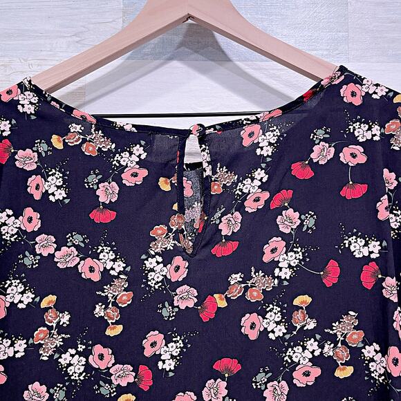 ELOQUII Elements Ruffle Detailed Blouse Black Floral Long Sleeve Woven Womens 16 - Picture 4 of 7